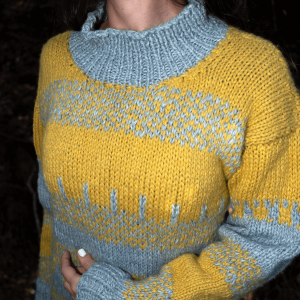 Chaleco amarillo y celeste